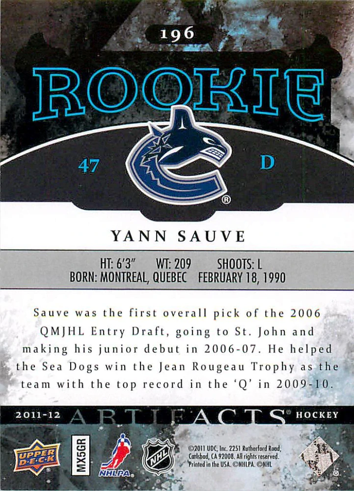 2011-12 UD Artifacts - Yann Sauve - Rookie /999 #196
