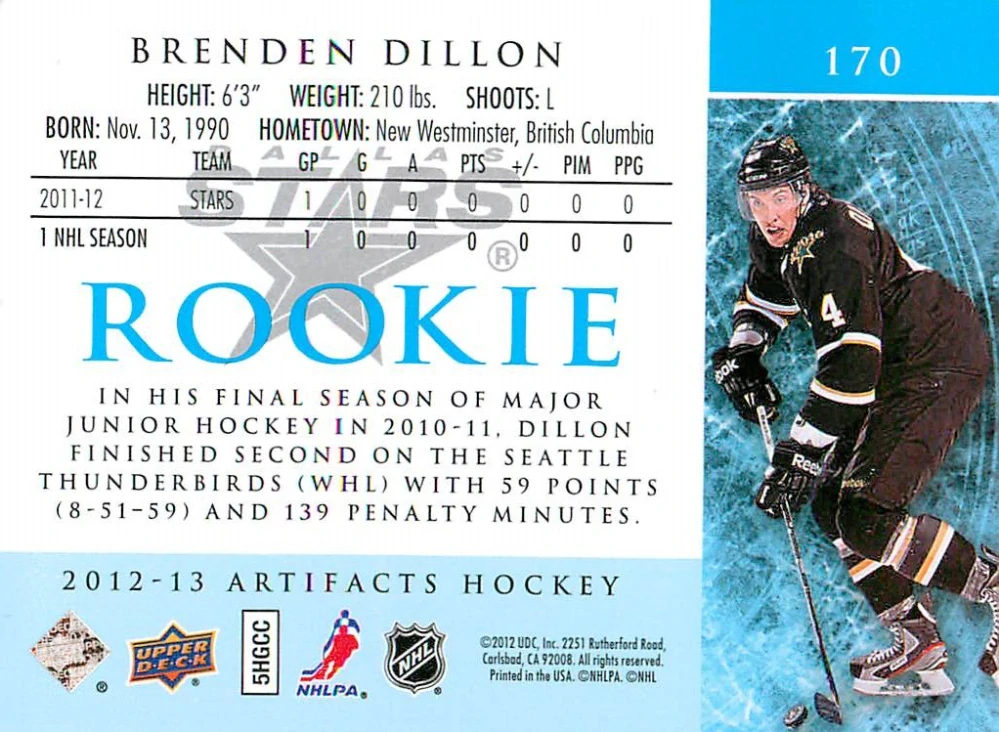 2012-13 UD Artifacts - Brenden Dillon - Rookie /999 #170
