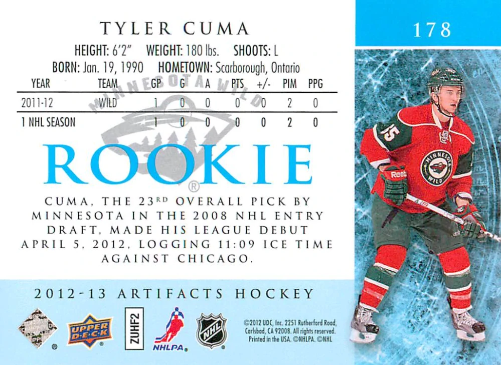 2012-13 UD Artifacts - Tyler Cuma - Rookie /999 #178