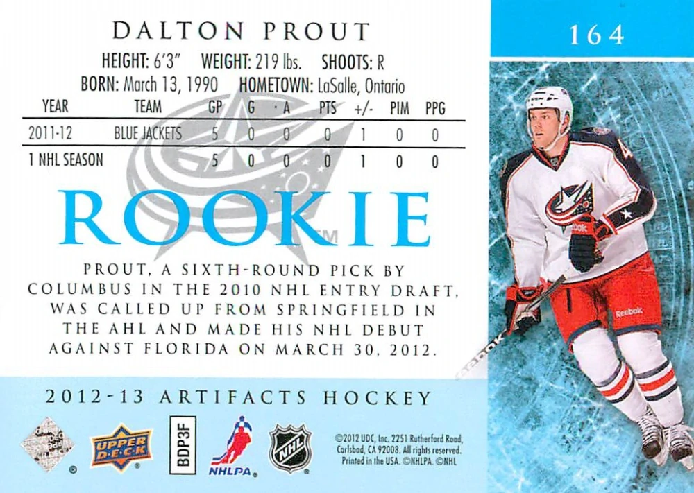 2012-13 UD Artifacts - Dalton Prout - Rookie /999 #164