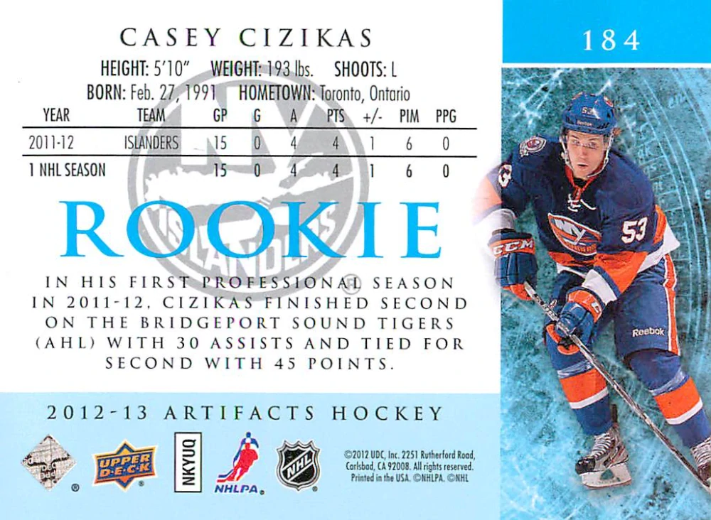 2012-13 UD Artifacts - Casey Cizikas - Rookie /999 #184