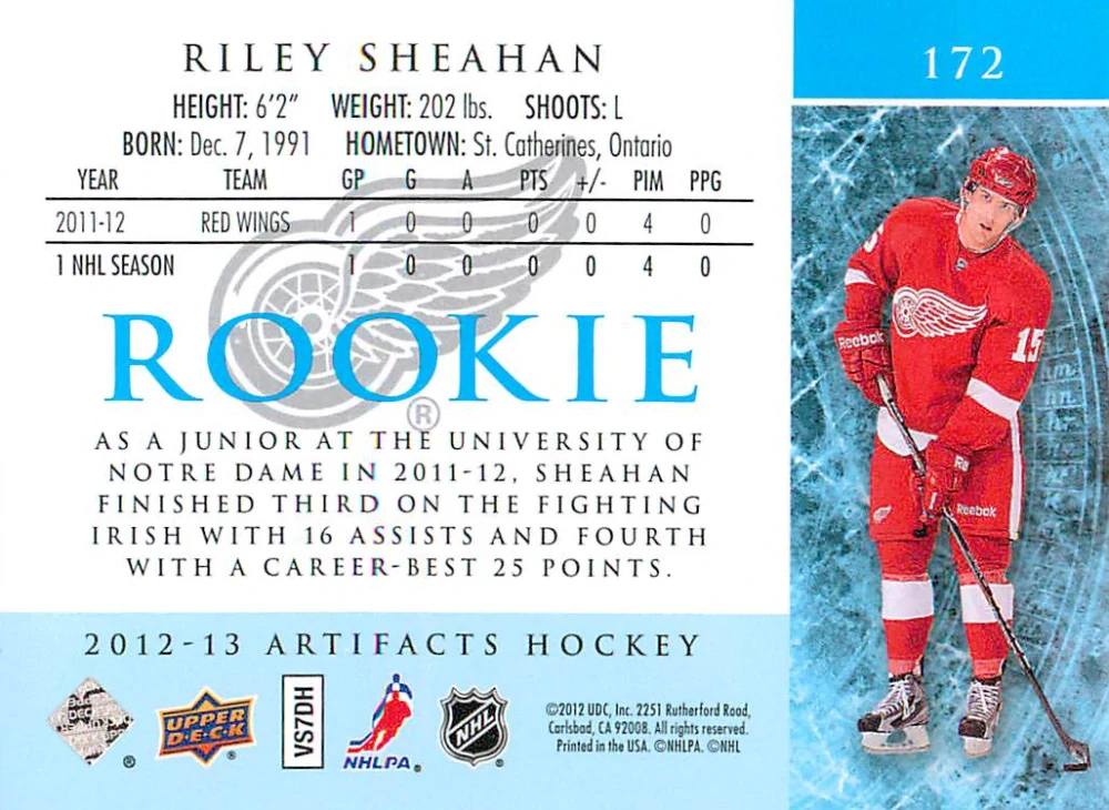 2012-13 UD Artifacts - Riley Sheahan - Rookie /999 #172
