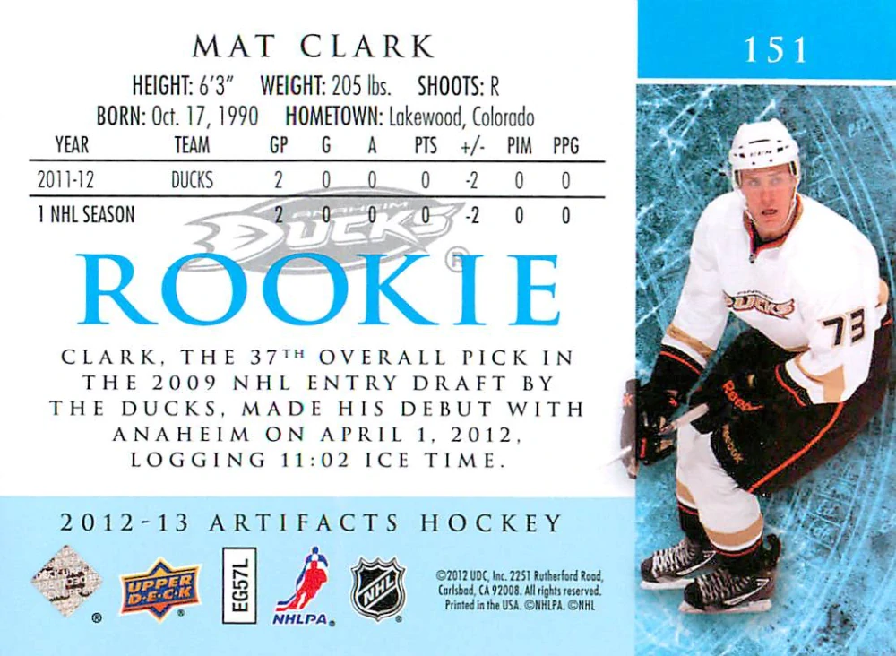 2012-13 UD Artifacts - Mat Clark - Rookie /999 #151