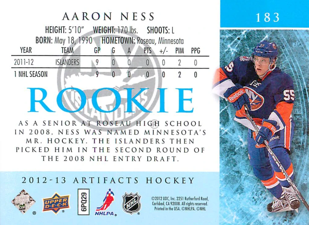 2012-13 UD Artifacts - Aaron Ness - Rookie /999 #183