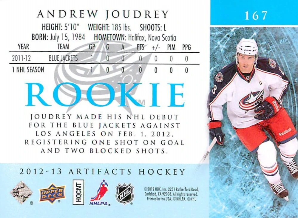 2012-13 UD Artifacts - Andrew Joudrey - Rookie /999 #167