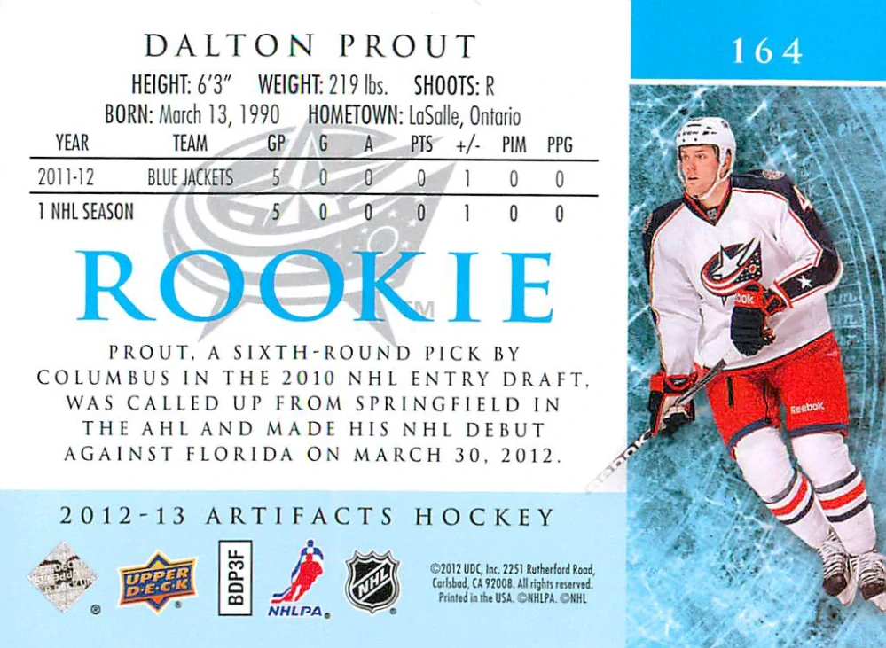 2012-13 UD Artifacts - Dalton Prout - Rookie Sapphire /85 #164