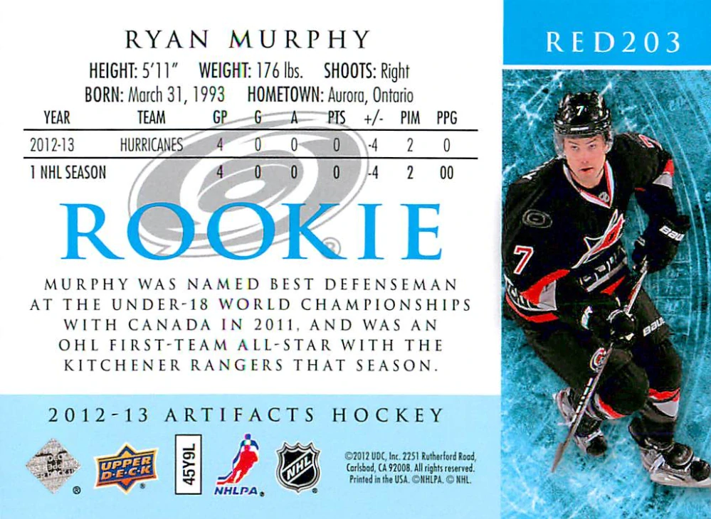 2012-13 UD Artifacts - Ryan Murphy - Rookie /699 #RED203