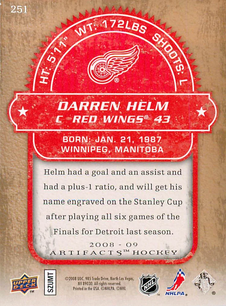 2008-09 UD Artifacts - Darren Helm - Rookie /999 #251