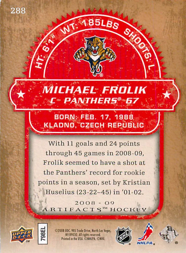 2008-09 UD Artifacts - Michael Frolík - Rookie /999 #288