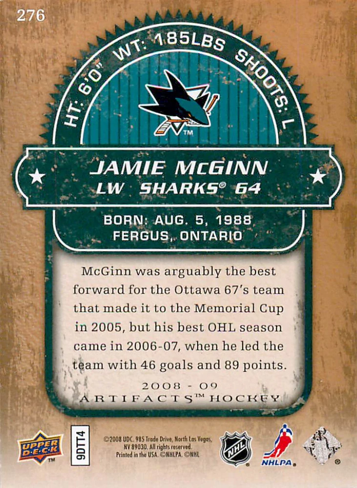 2008-09 UD Artifacts - Jamie McGinn - Rookie /999 #276