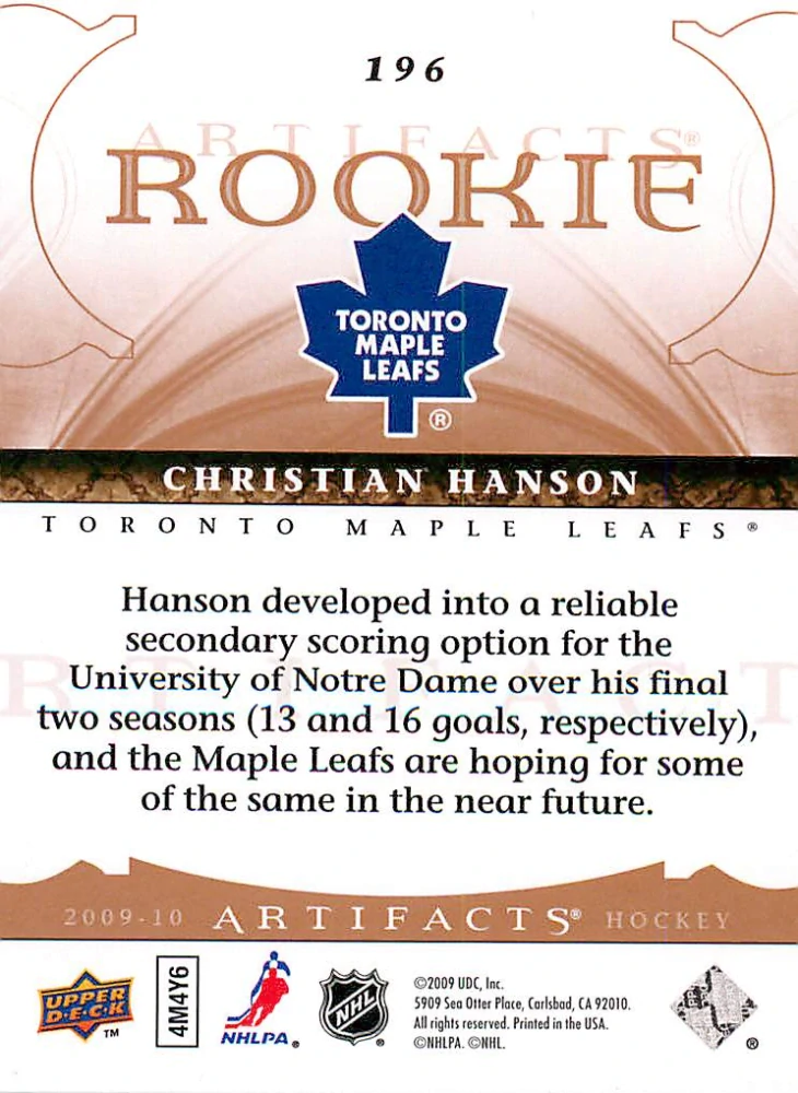 2009-10 UD Artifacts - Christian Hanson - Rookie /999 #196