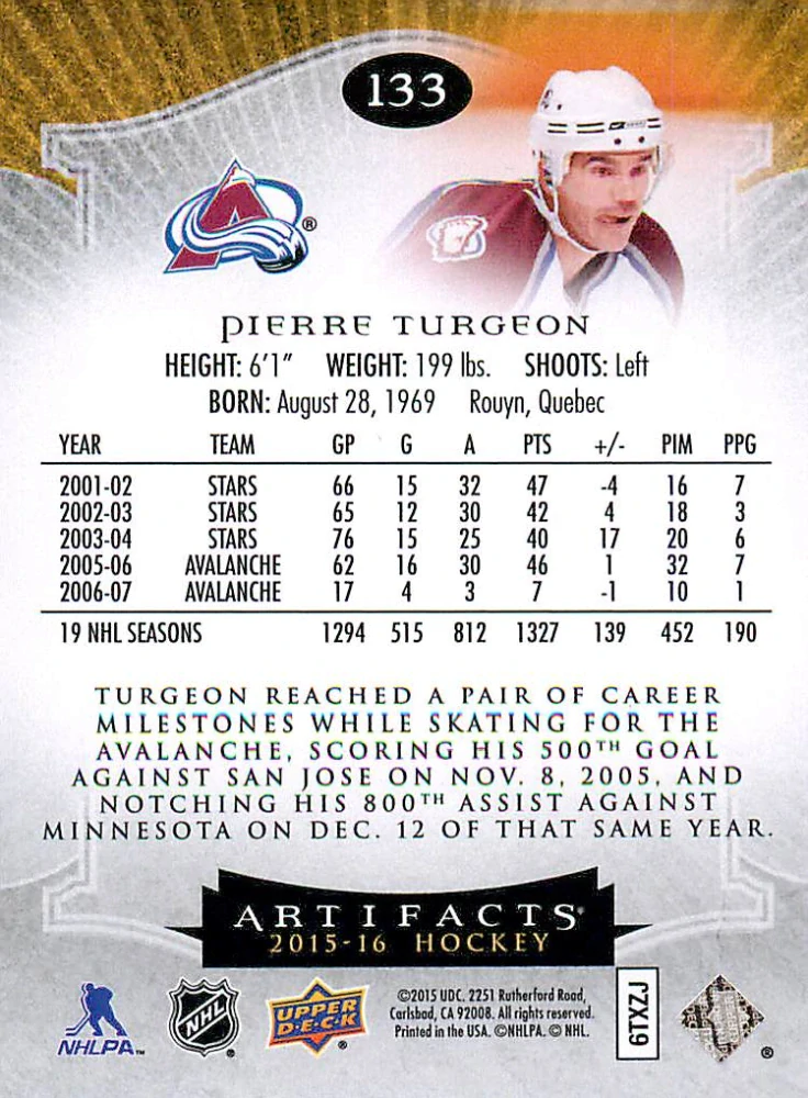 2015-16 UD Artifacts - Pierre Turgeon - Ruby /399 #133