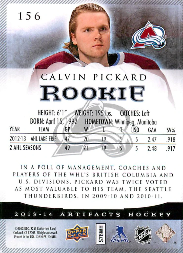 2013-14 UD Artifacts - Calvin Pickard - Rookie /999 #156