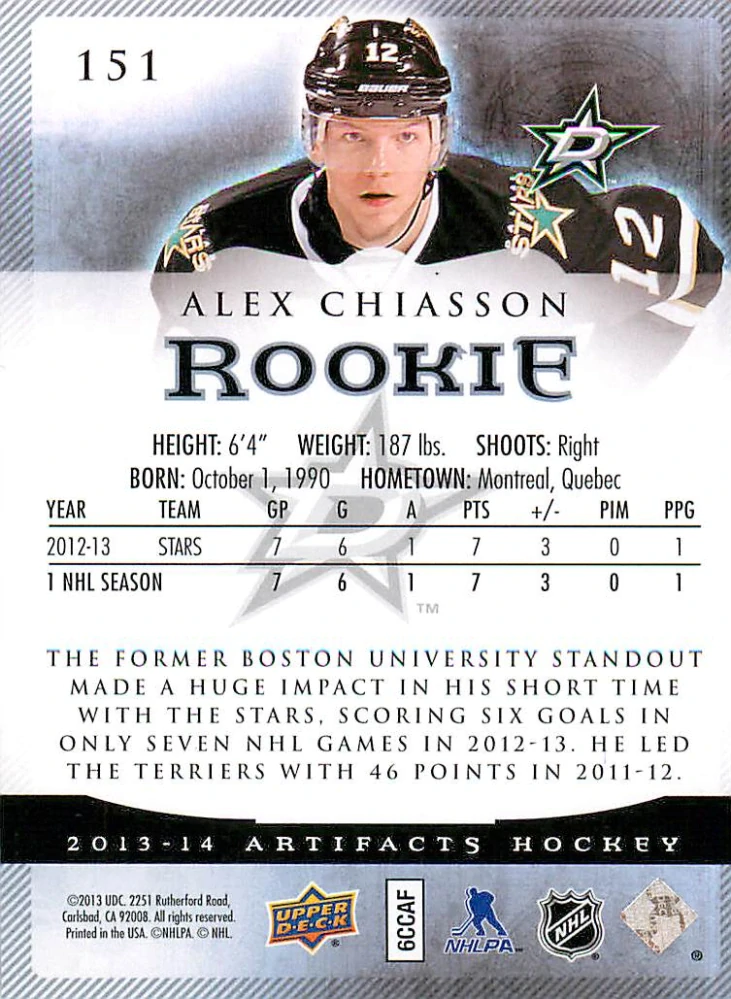 2013-14 UD Artifacts - Alex Chiasson - Rookie /999 #151