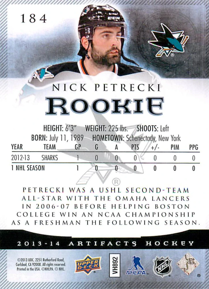 2013-14 UD Artifacts - Nick Petrecki - Rookie /999 #184