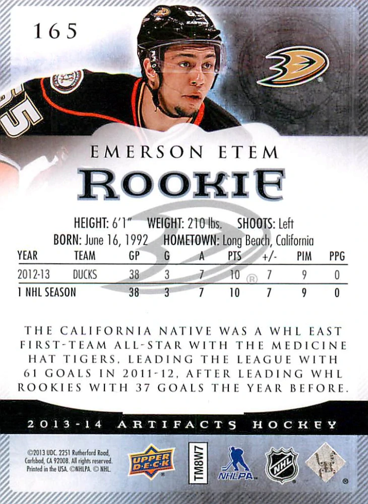 2013-14 UD Artifacts - Emerson Etem - Rookie Ruby /299 #165