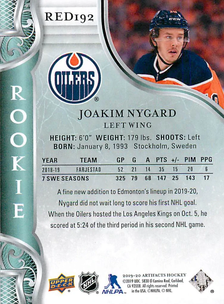 2019-20 UD Artifacts - Joakym Nygard - Rookie /999 #RED192