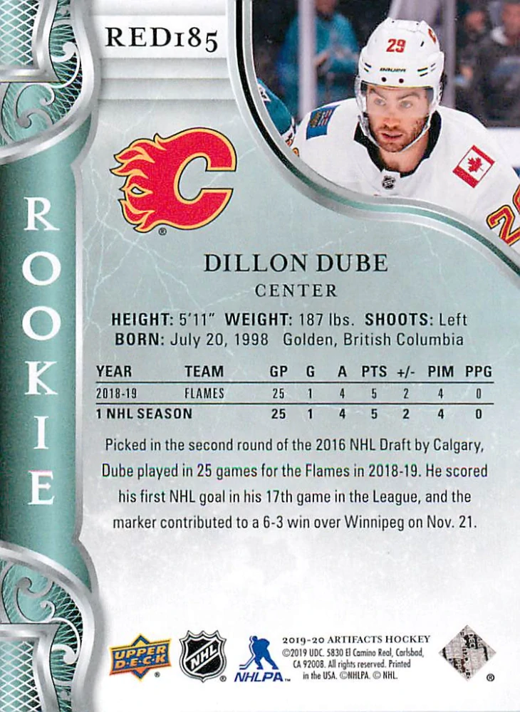 2019-20 UD Artifacts - Dillon Dube - Rookie /999 #RED185