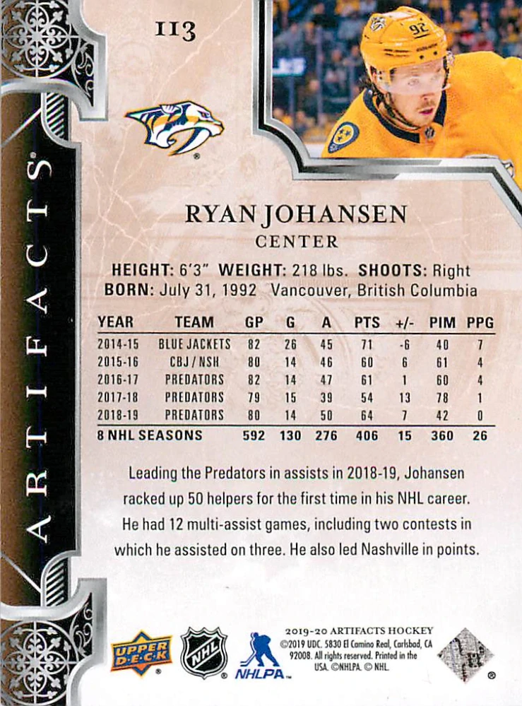 2019-20 UD Artifacts - Ryan Johansen - Copper /299 #113