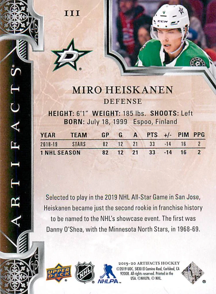 2019-20 UD Artifacts - Miro Heiskanen /699 #111