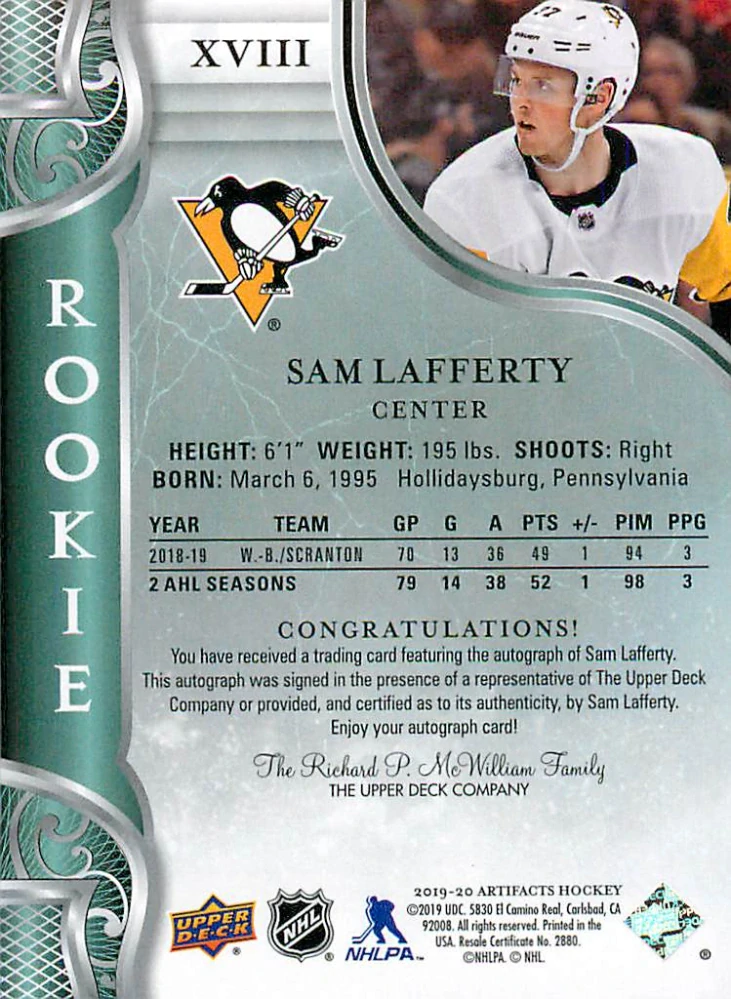 2019-20 UD Artifacts - Sam Lafferty - Autograph #XVIII