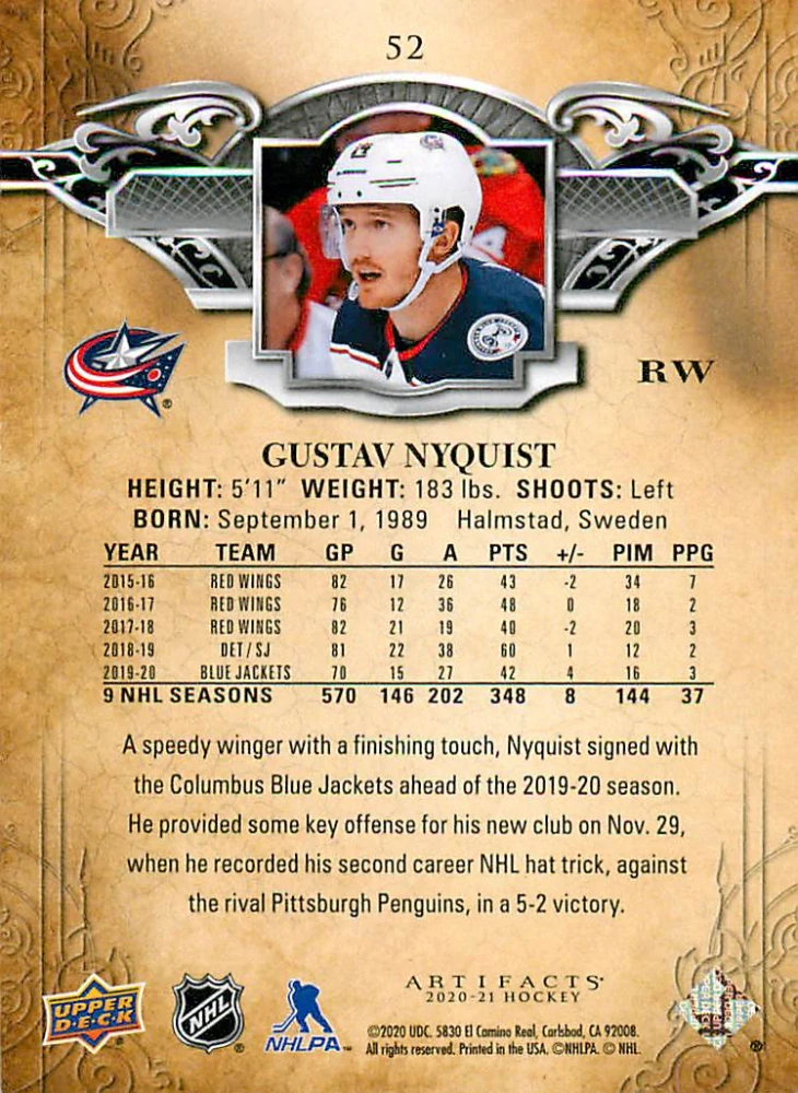 2020-21 UD Artifacts - Gustav Nyquist - Copper /299 #52