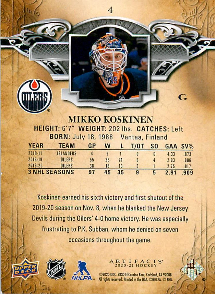 2020-21 UD Artifacts - Mikko Koskinen - Copper /299 #4