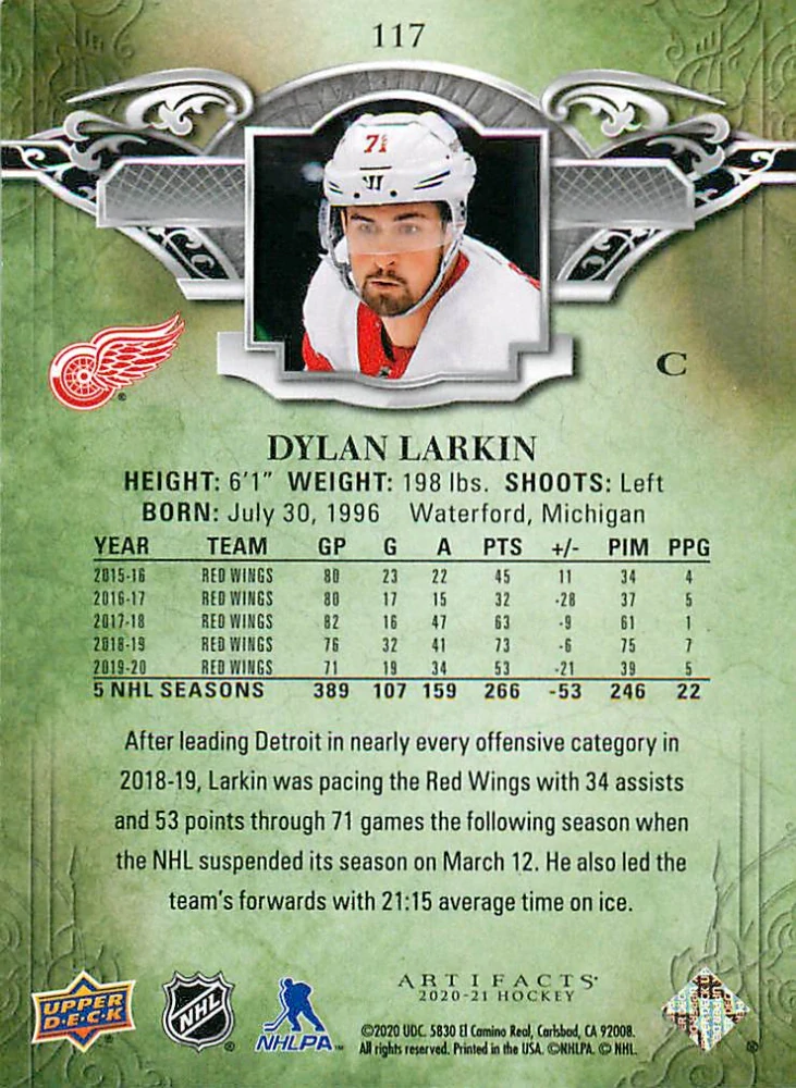2020-21 UD Artifacts - Dylan Larkin /499 #117