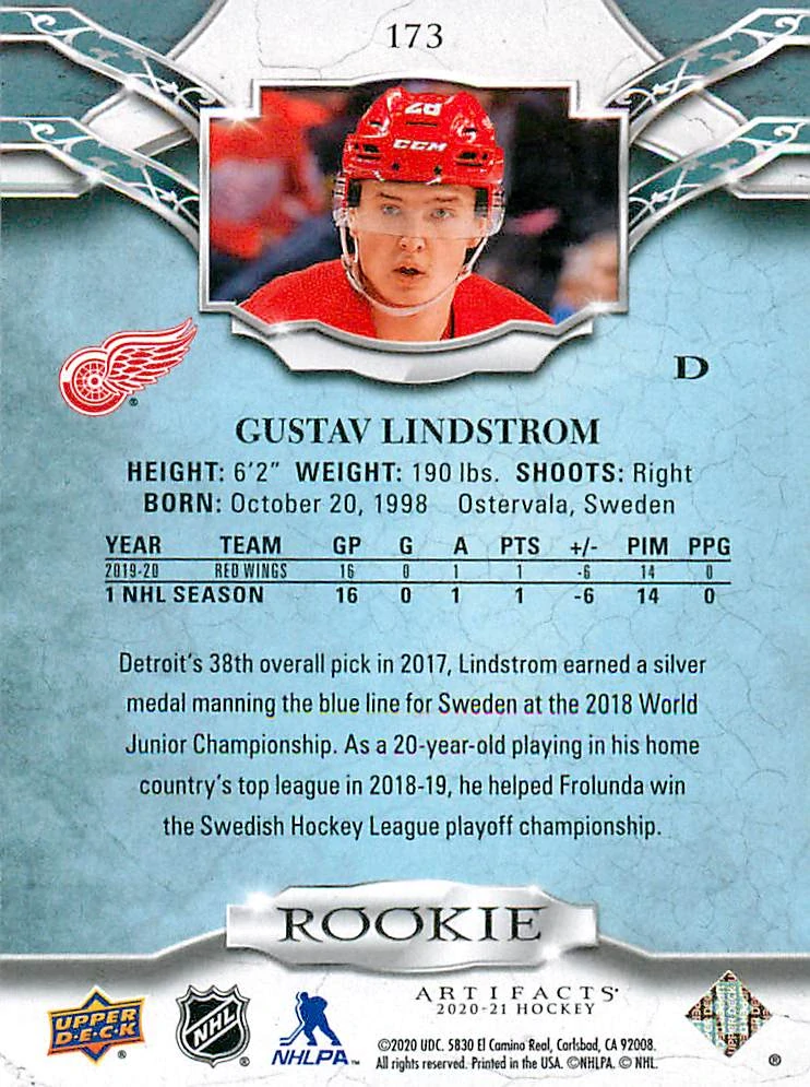 2020-21 UD Artifacts - Gustav Lindstrom - Rookie /999 #173