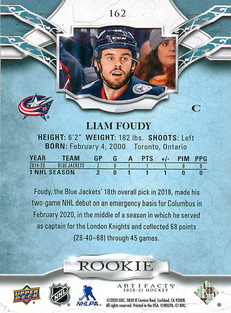 2020-21 UD Artifacts - Liam Foudy - Rookie /999 #162