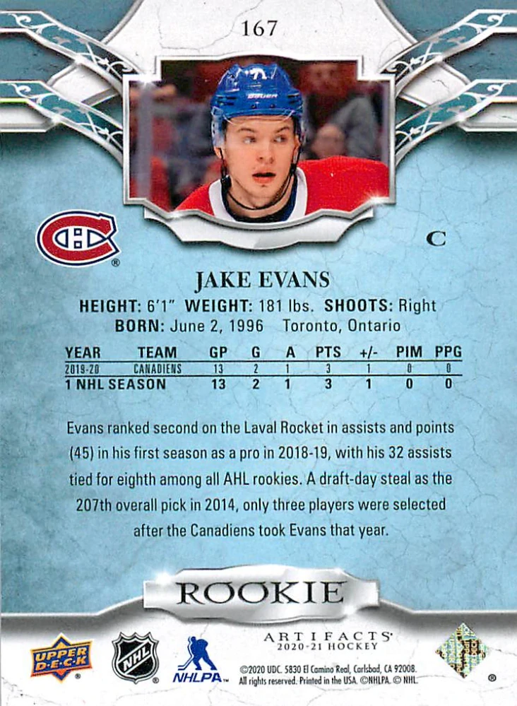 2020-21 UD Artifacts - Jake Evans - Rookie Ruby /399 #167