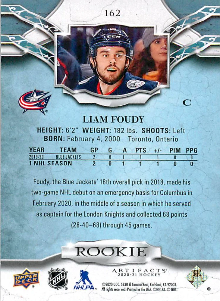 2020-21 UD Artifacts - Liam Foudy - Rookie Ruby /399 #162