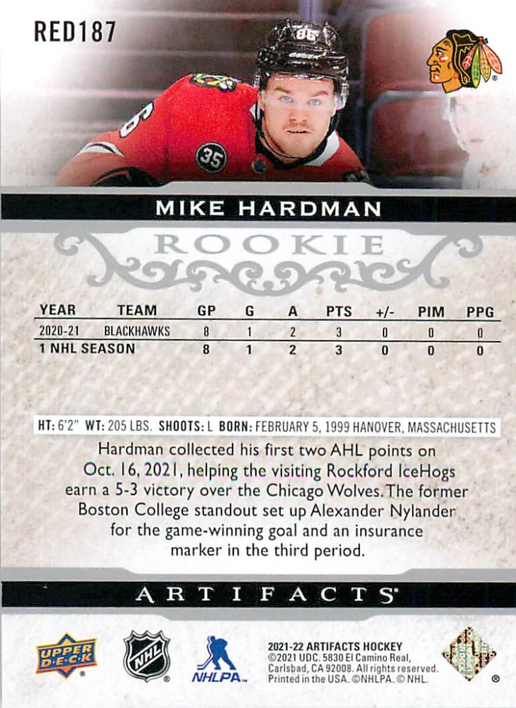 2021-22 UD Artifacts - Mike Hardman - Rookie /999 #RED187