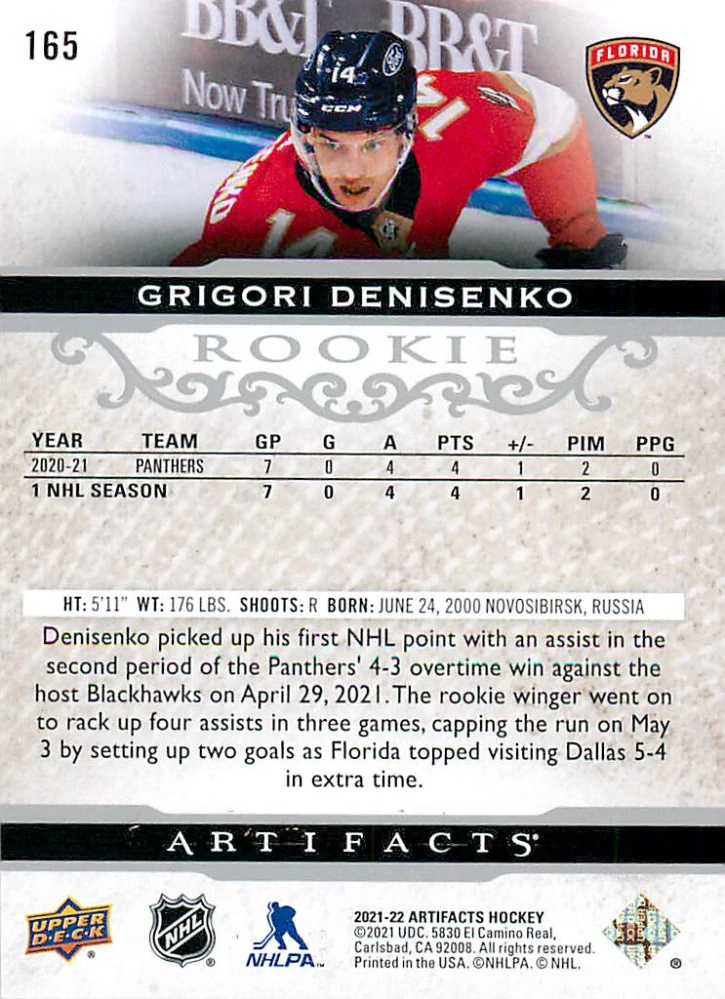 2021-22 UD Artifacts - Grigori Denisenko - Rookie /999 #165