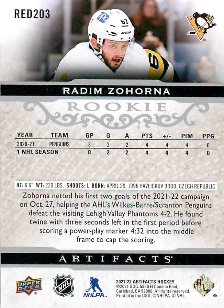 2021-22 UD Artifacts - Radim Zohorna - Rookie /999 #RED203