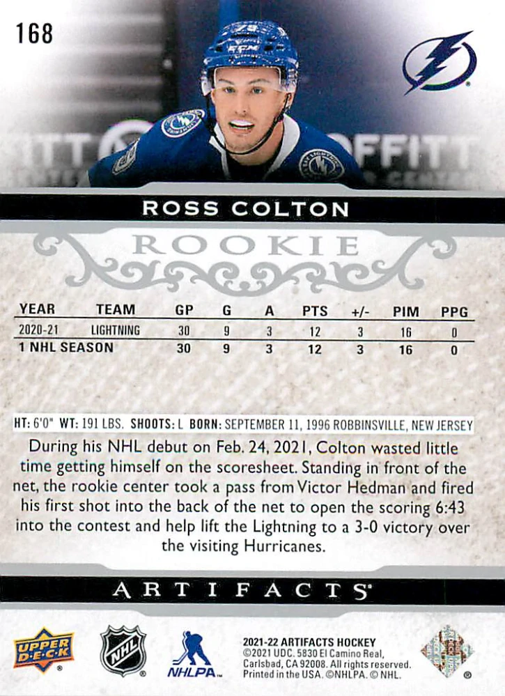 2021-22 UD Artifacts - Ross Colton - Rookie /999 #168