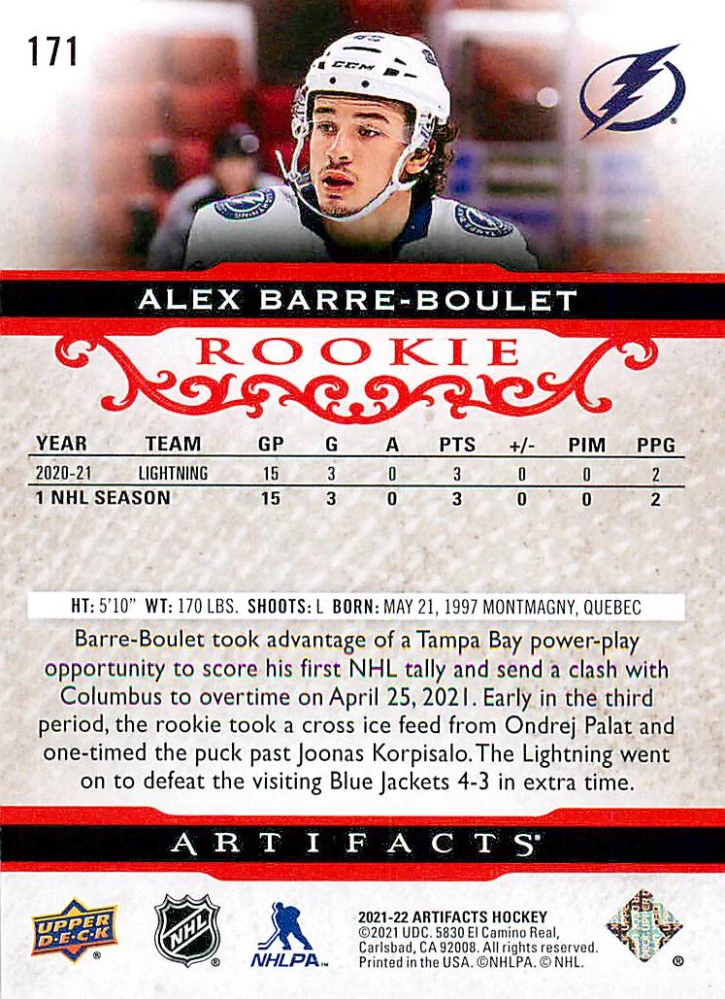 2021-22 UD Artifacts - Alex Barre-Boulet - Rookie Ruby /499 #171