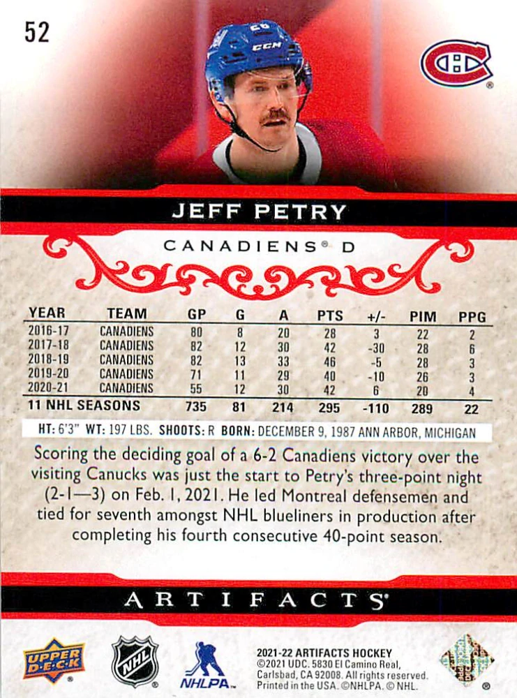 2021-22 UD Artifacts - Jeff Petry - Ruby /499 #52