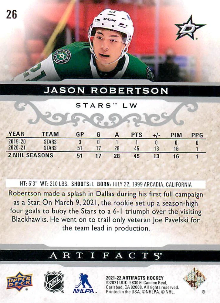2021-22 UD Artifacts - Jason Robertson - Silver Spectrum /299 #26