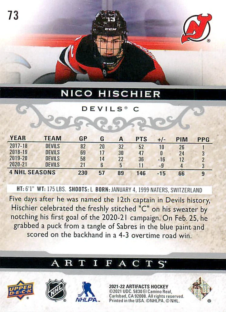 2021-22 UD Artifacts - Nico Hischier - Silver Spectrum /299 #73