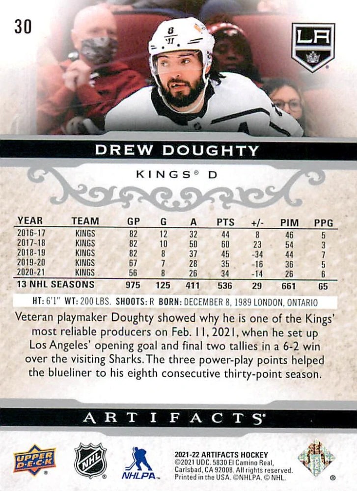 2021-22 UD Artifacts - Drew Doughty - Silver Spectrum /299 #30