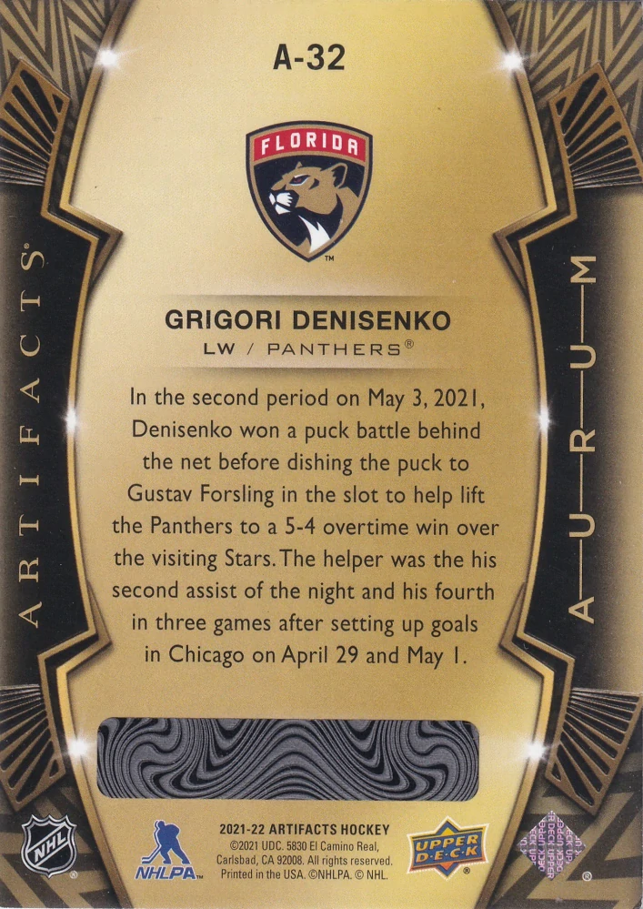 2021-22 UD Artifacts - Grigori Denisenko - Aurum Rookie #A-32