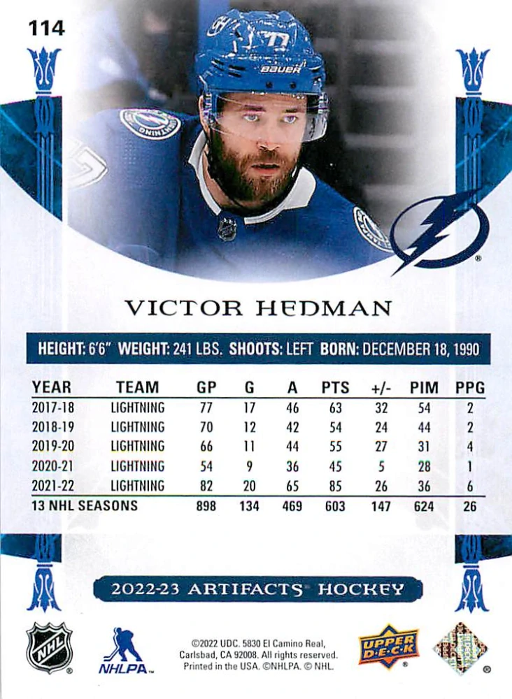 2022-23 UD Artifacts - Victor Hedman /599 #114