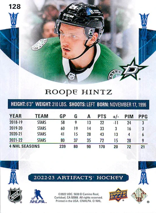 2022-23 UD Artifacts - Roope Hintz /599 #128