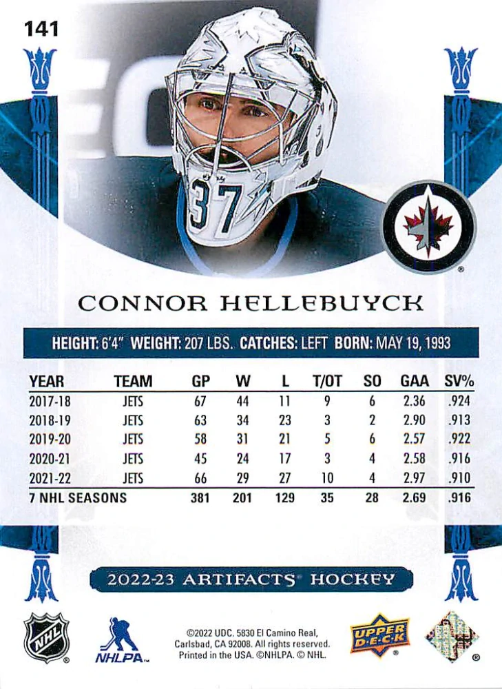 2022-23 UD Artifacts - Connor Hellebuyck /599 #141