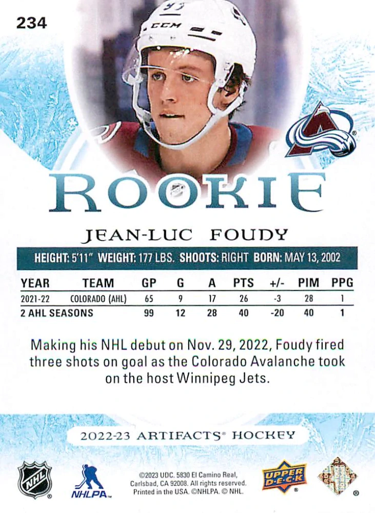 2022-23 UD Artifacts - Jean-Luc Foudy - Rookie /999 #234