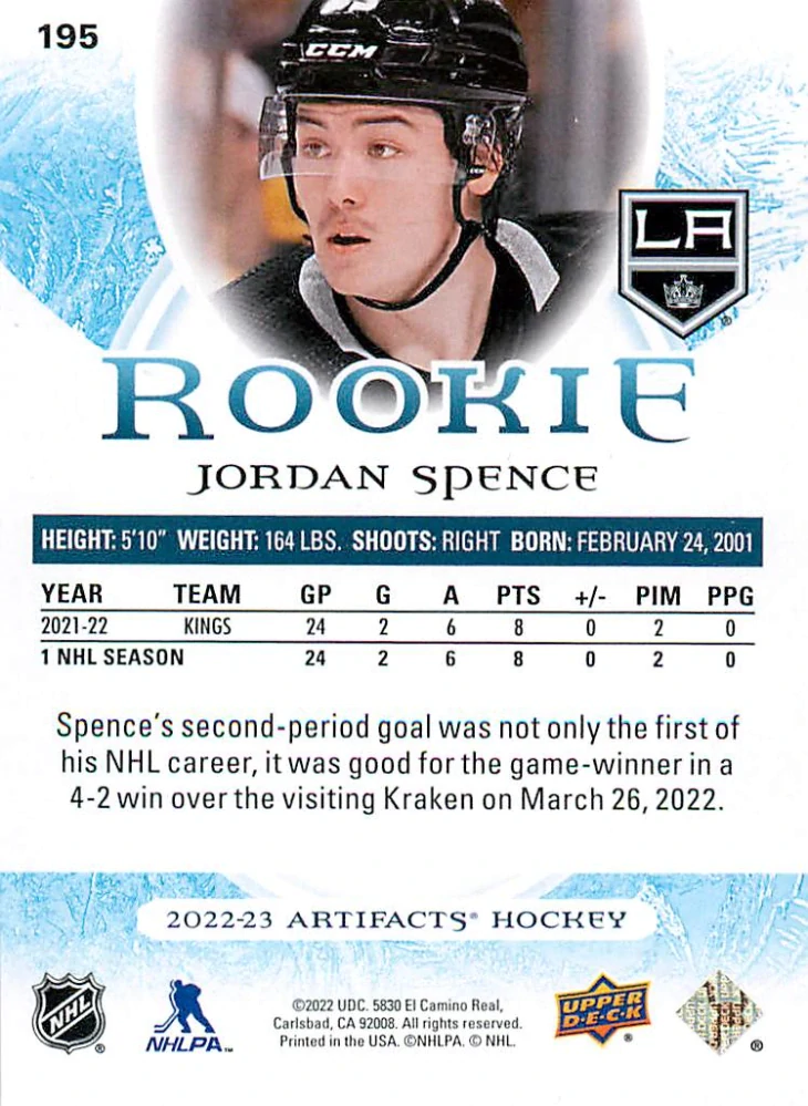 2022-23 UD Artifacts - Jordan Spence - Rookie /999 #195