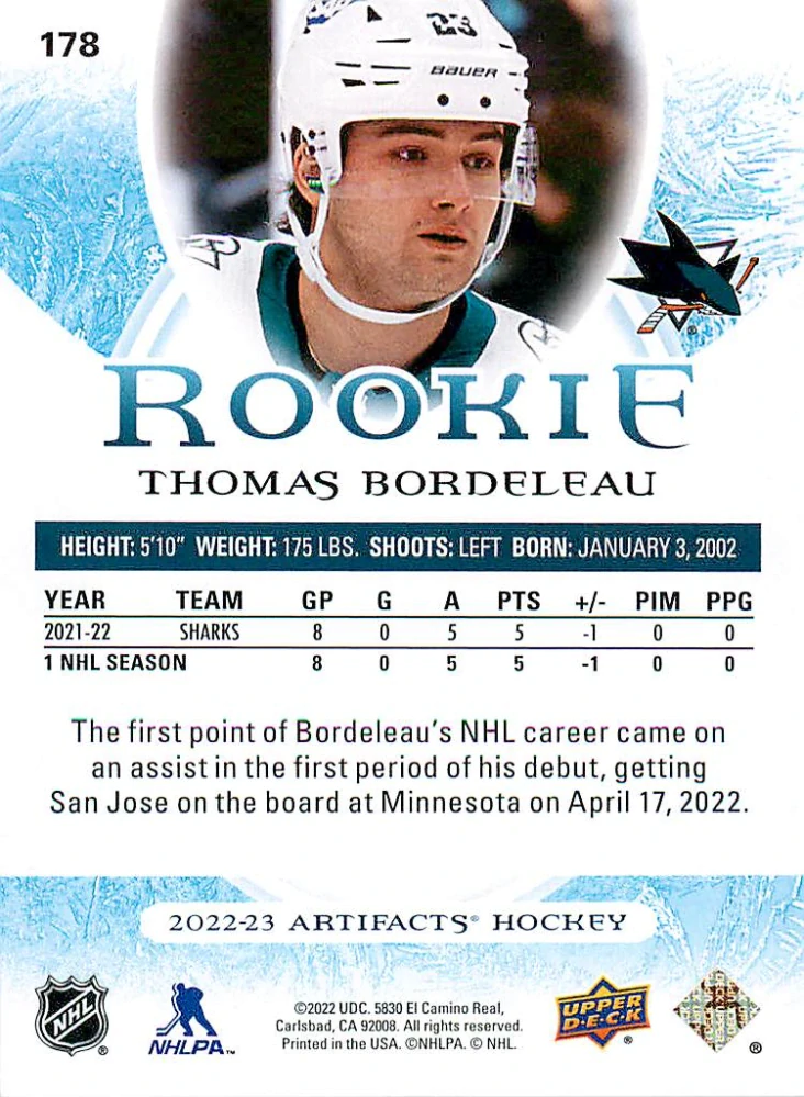 2022-23 UD Artifacts - Thomas Bordeleau - Rookie Ruby /499 #178