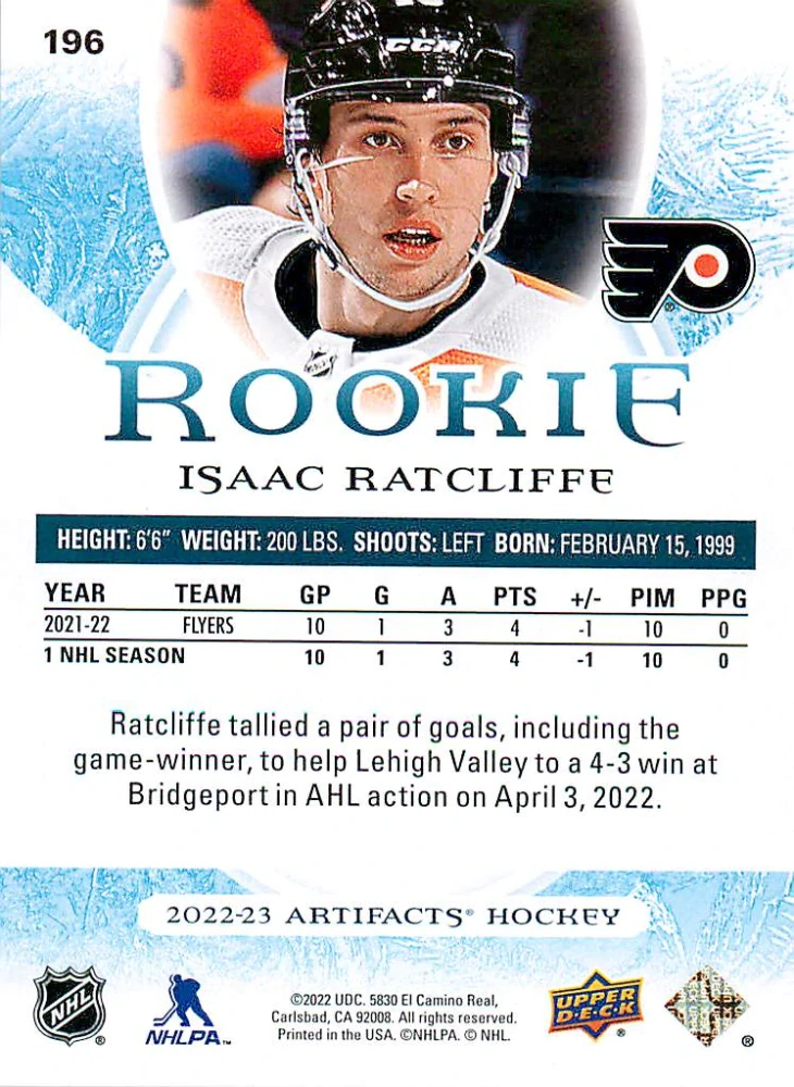 2022-23 UD Artifacts - Isaac Ratcliffe - Rookie Ruby /499 #196