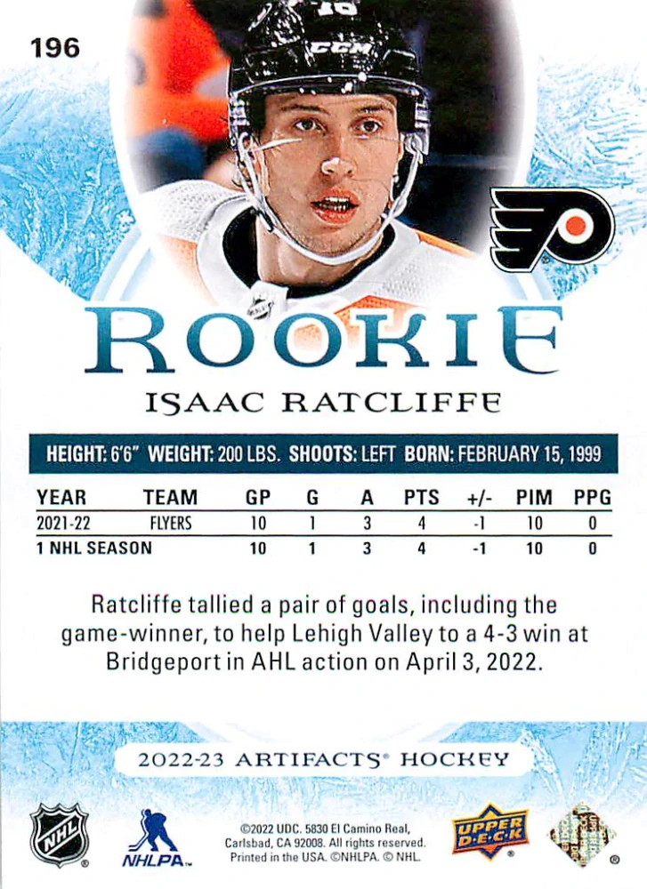 2022-23 UD Artifacts - Isaac Ratcliffe - Rookie Royal Blue /199 #196